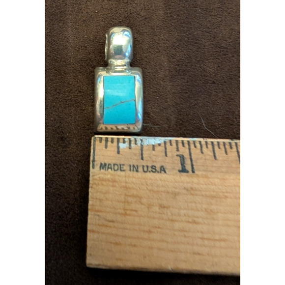 Sterling Silver Rectangle Turquoise Pendant 925 ATI Mexico - Picture 3 of 6
